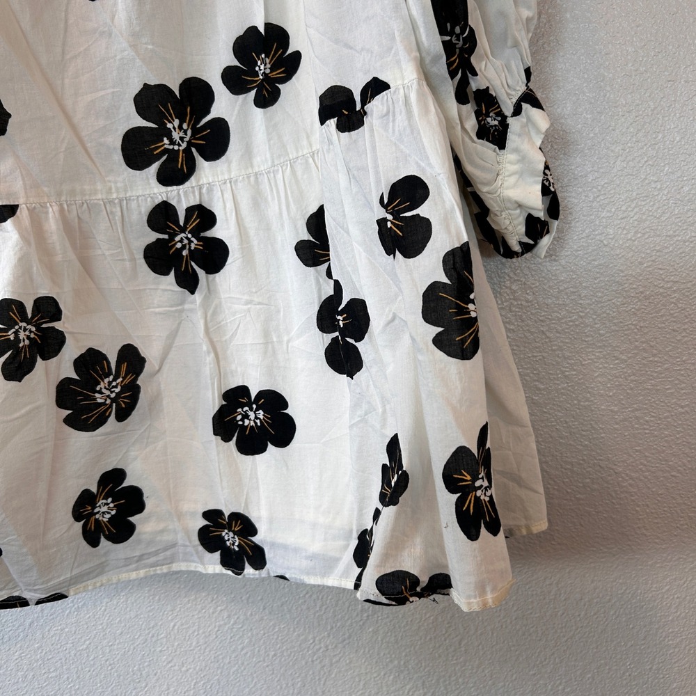 Who What Wear Womens XL White Black Floral Tiered Cotton Mini Babydoll Dress - Picture 6 of 9